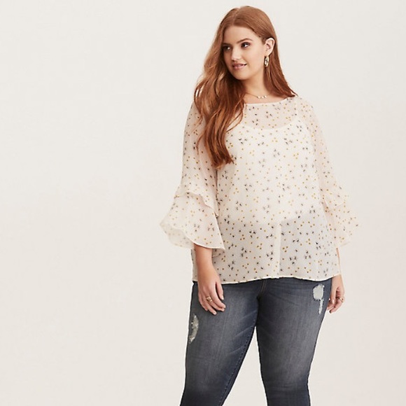 torrid Tops - Torrid FLORAL PRINT CHIFFON RUFFLE SLEEVE Blouse